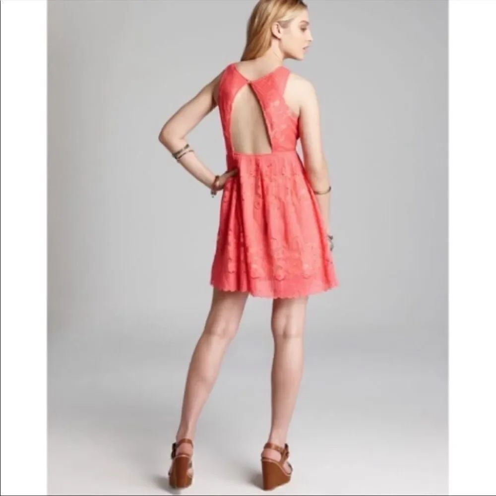 NWOT Free People Rocco Coral Pink Lace Babydoll Dress - Picture 9 of 11